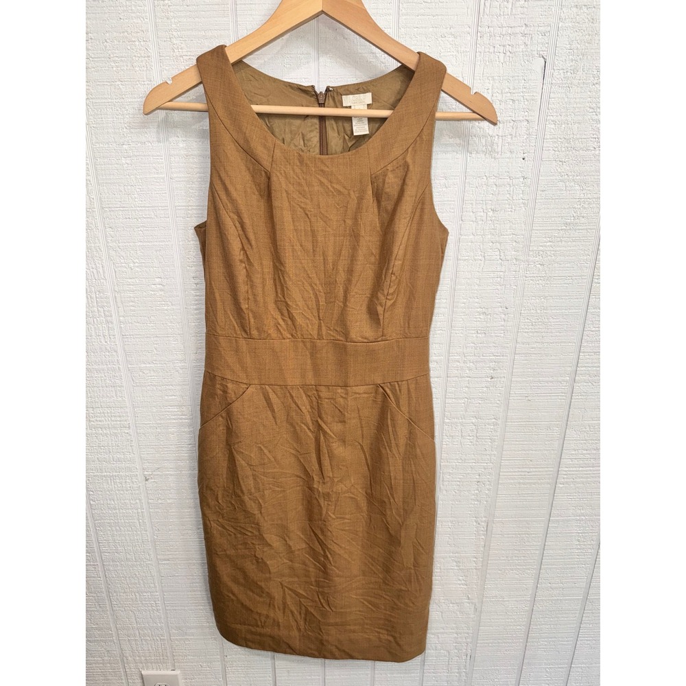 J.Crew Sheath Dress Womens Camel Super 120s Wool Sleeveless Pockets 4
